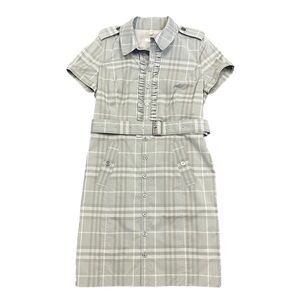 Burberry Gray Nova Check Print Ruffle Detail Belted Shirtdress Dress